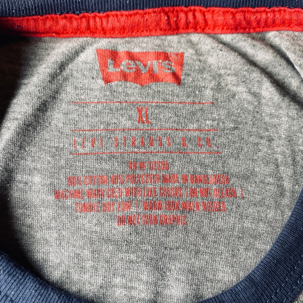 Levis Mens XL Gray Ringer T-Shirt Cotton Blend Graphic Logo Short Sleeve - Picture 2 of 4